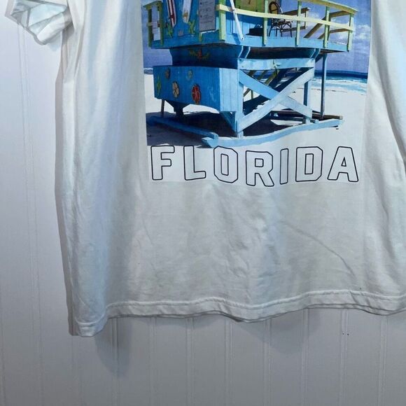South Beach Miami Beach Florida Tee Mens XLarge White Blue Graphic Surf Style - Picture 3 of 10